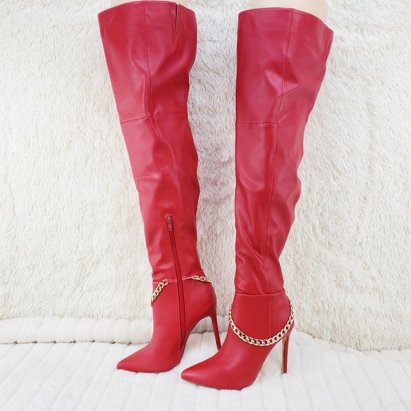 So Me Shoes - Red Thigh High Heel Boots